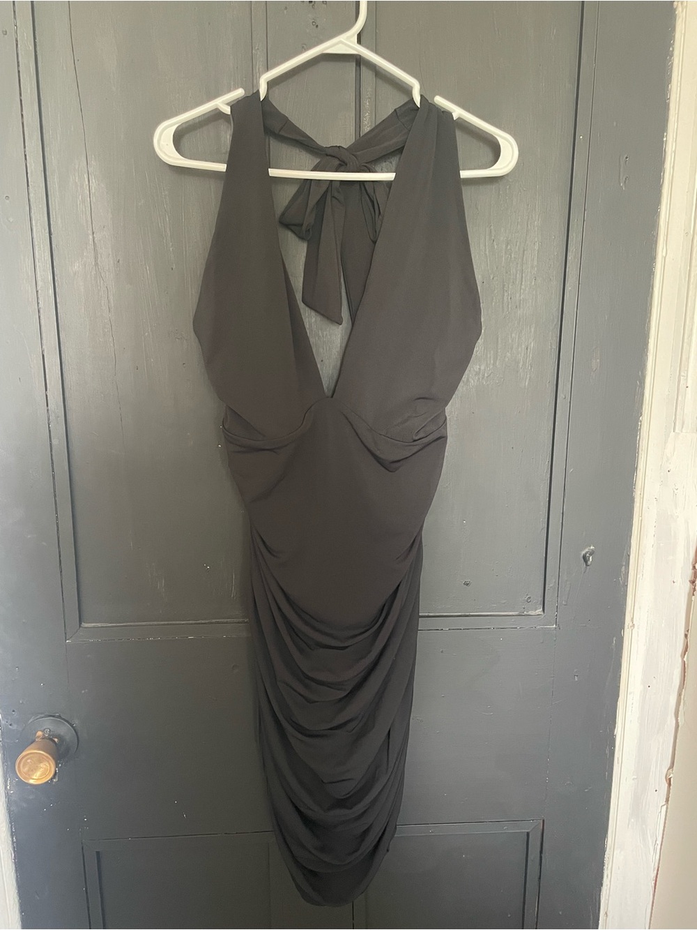 Abercrombie & Fitch Black Backless Halter Ruched Midi Dress